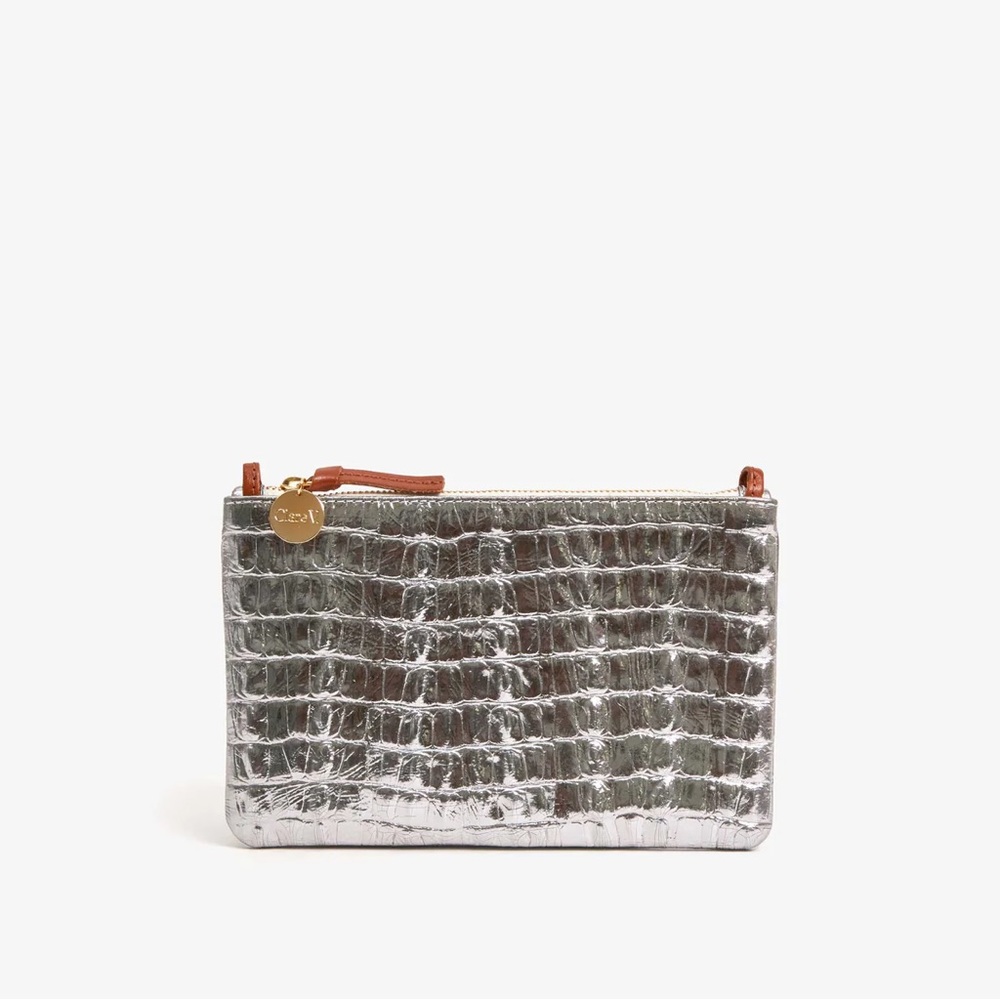 Clare V WALLET CLUTCH - SILVER METALLIC CROCO
